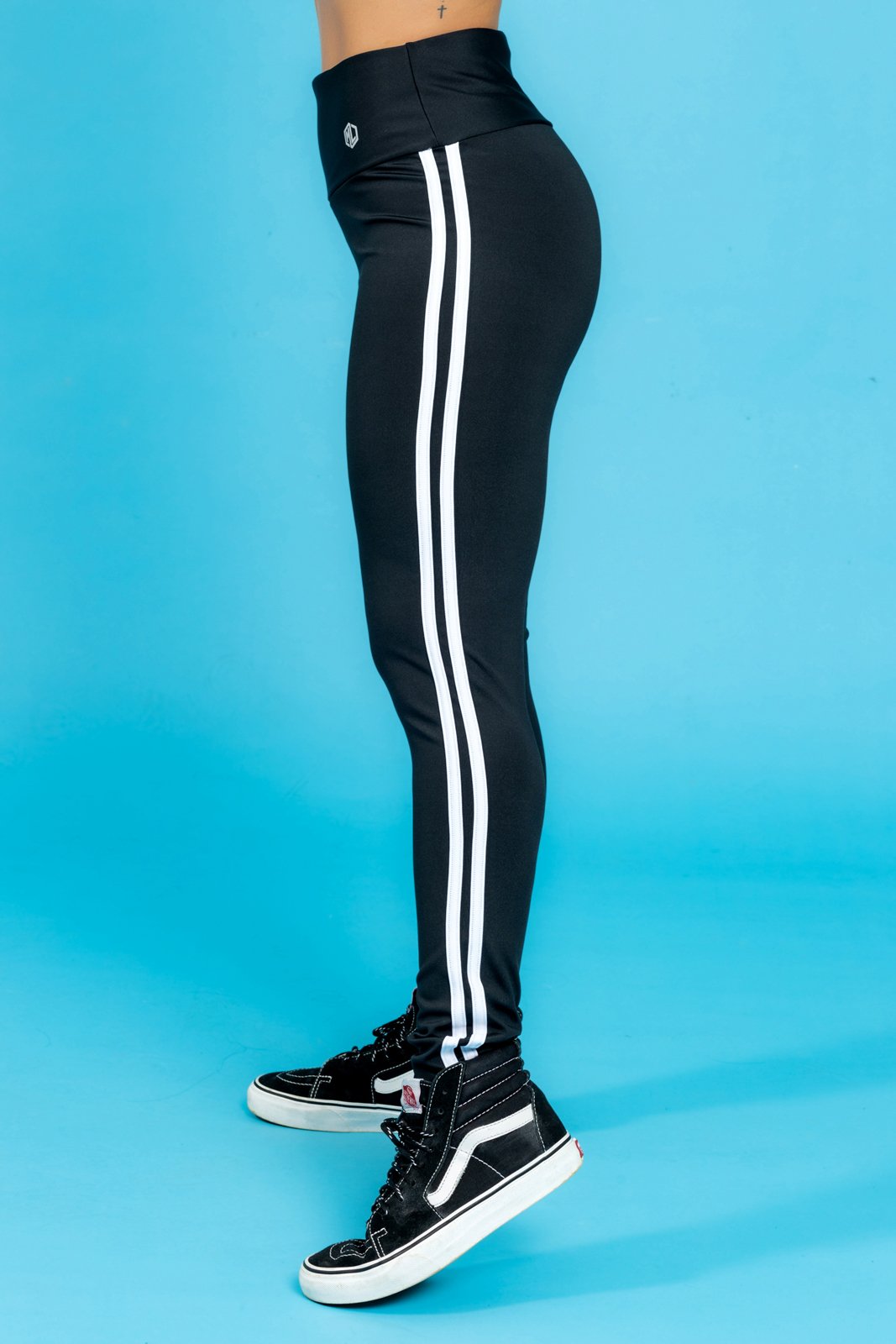 Legging Fitness Sobreposto Preto e Branco