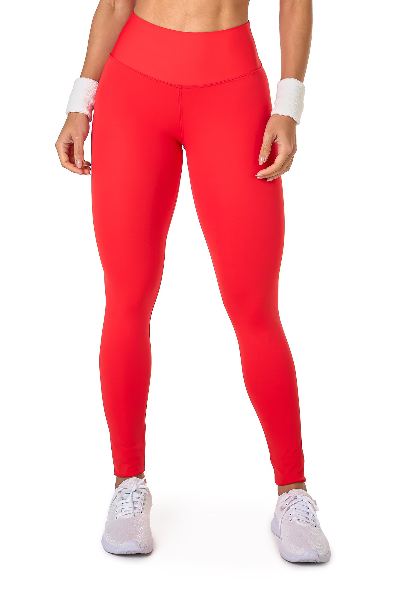 Legging básica vermelha em poliamida, projetado para conforto e mobilidade, ideal para treinos com estilo e praticidade.