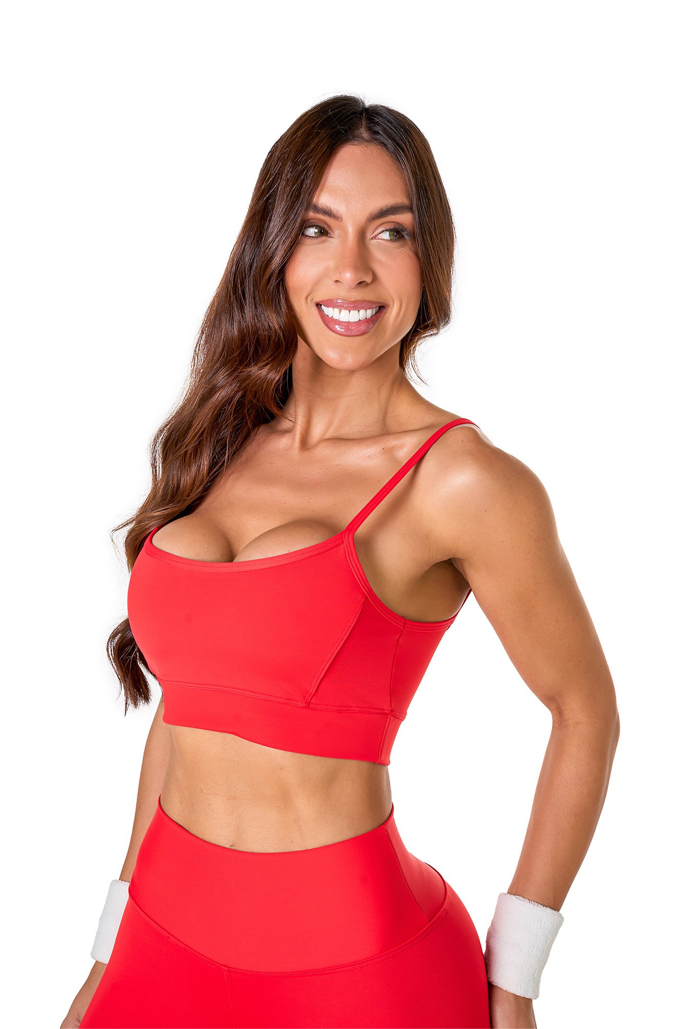 Top básico vermelho em poliamida, projetado para conforto e mobilidade, ideal para treinos com estilo e praticidade.